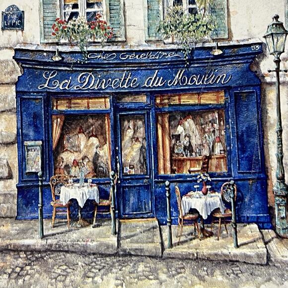 Ceramic Coasters Set Of 4 La Divette Du Moulin Cork Back Tray Paris Cafe - Picture 3 of 12